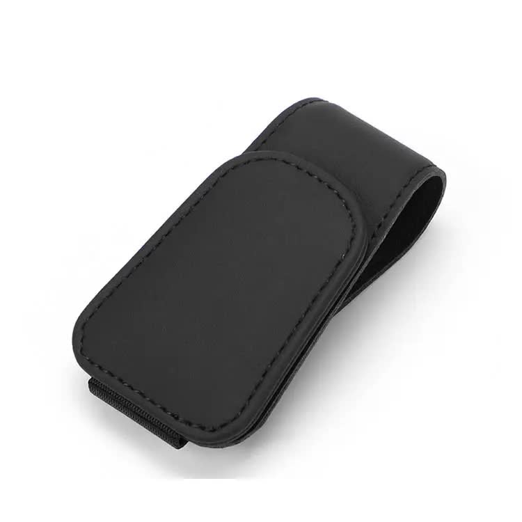 2 Pcs Black PU Leather Car Visor Sunglasses Holder - Multi-Functional Clip for Glasses, Cards &amp; Tickets, 9.5x4.5cm