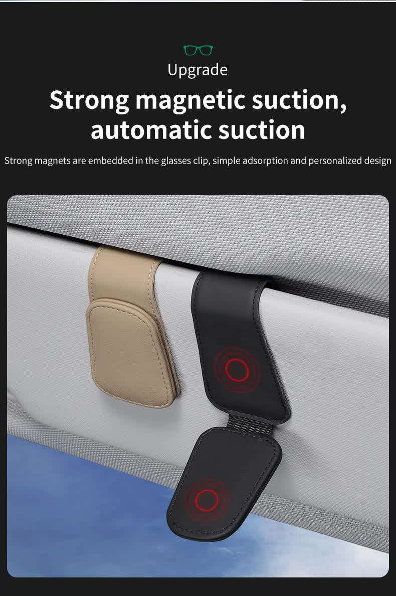 2 Pcs Black PU Leather Car Visor Sunglasses Holder - Multi-Functional Clip for Glasses, Cards & Tickets, 9.5x4.5cm