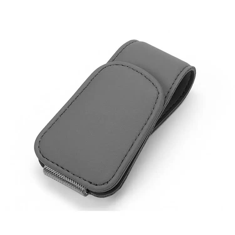 2 Pcs Grey PU Leather Car Visor Sunglasses Holder - Multi-Functional Clip for Glasses, Cards &amp; Tickets, 9.5x4.5cm