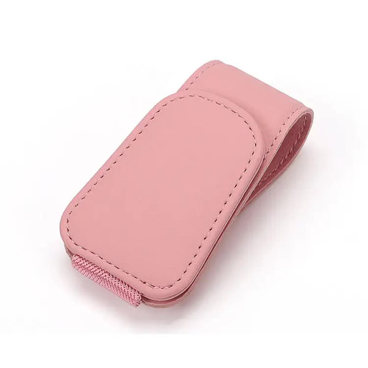 2 Pcs Pink PU Leather Car Visor Sunglasses Holder - Multi-Functional Clip for Glasses, Cards &amp; Tickets, 9.5x4.5cm