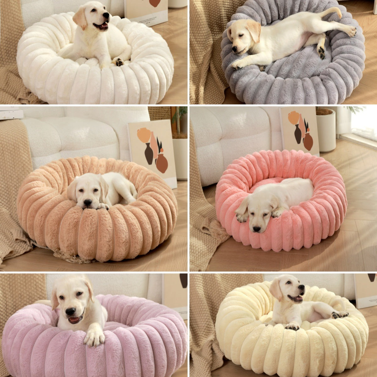 Beige Plush Pet Bed - 40cm Round Dog & Cat Mat, Cozy PP Cotton Filled, Comfortable Pet Supplies