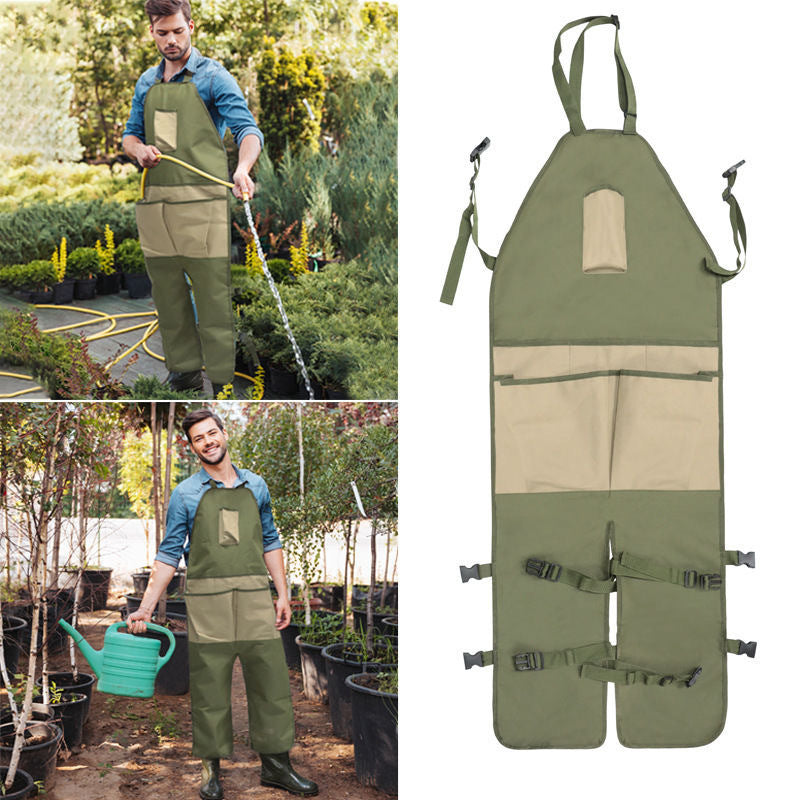 Green And Beige Gardening Leg Apron - Oxford Fabric, Multi-Pocket, Extended Design, 118x45cm, 450g