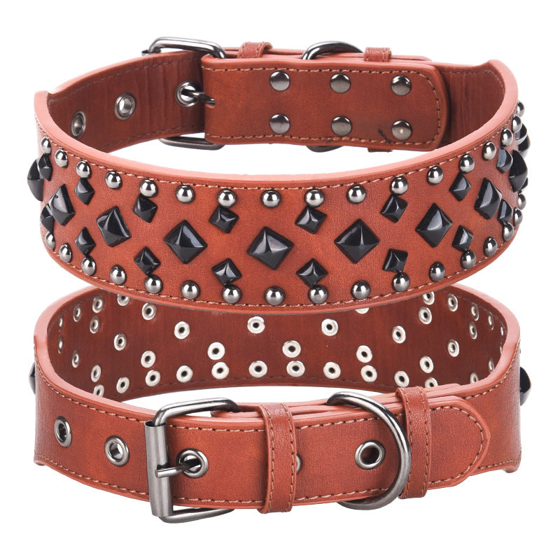 Size S Brown 1 pack Stylish PU Leather Dog Collar with Spikes - Adjustable, Durable &amp; Comfortable for Medium to Large Breeds