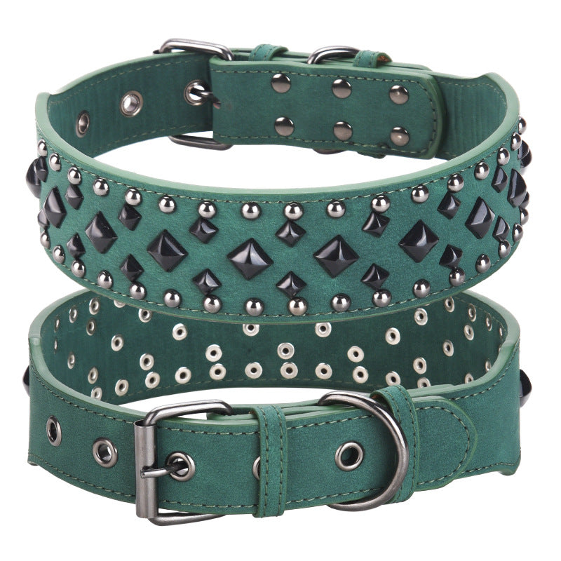 Size L Green 1 pack Stylish PU Leather Dog Collar with Spikes - Adjustable, Durable &amp; Comfortable for Medium to Large Breeds