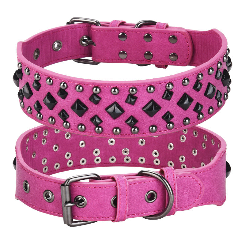 Size L Pink 1 pack Stylish PU Leather Dog Collar with Spikes - Adjustable, Durable &amp; Comfortable for Medium to Large Breeds