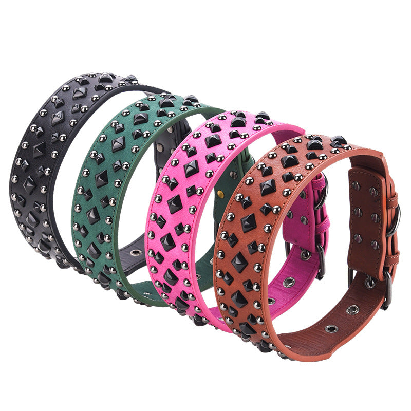 Size L Pink 1 pack Stylish PU Leather Dog Collar with Spikes - Adjustable, Durable & Comfortable for Medium to Large Breeds
