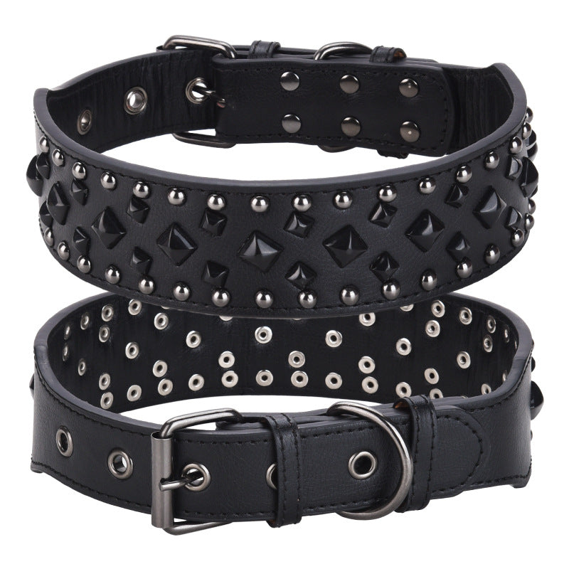 Size L Black 1 pack Stylish PU Leather Dog Collar with Spikes - Adjustable, Durable &amp; Comfortable for Medium to Large Breeds