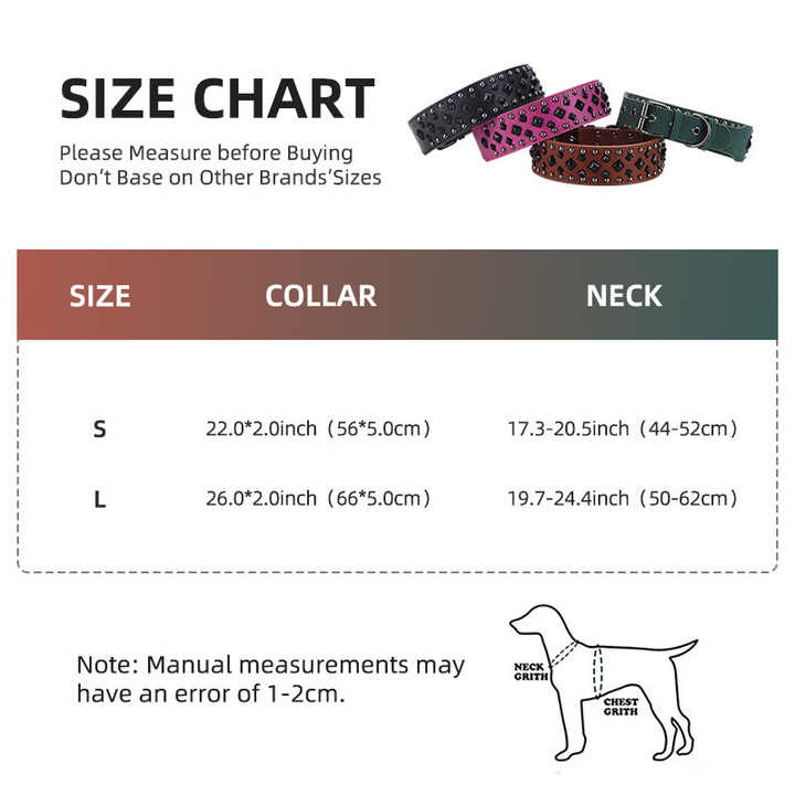 Size L Black 1 pack Stylish PU Leather Dog Collar with Spikes - Adjustable, Durable & Comfortable for Medium to Large Breeds