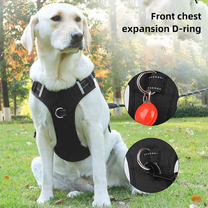 Size L Black Reflective No-Pull Dog Harness - Adjustable & Durable for Large Breeds, Anti-Escape Design