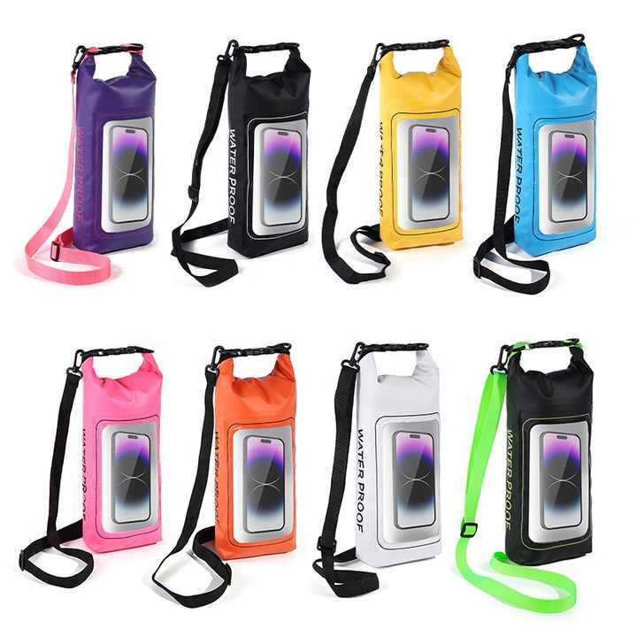 Purple 2L Waterproof Phone Pouch - Multi-Functional PVC Dry Bag for Swimming and Water Activities