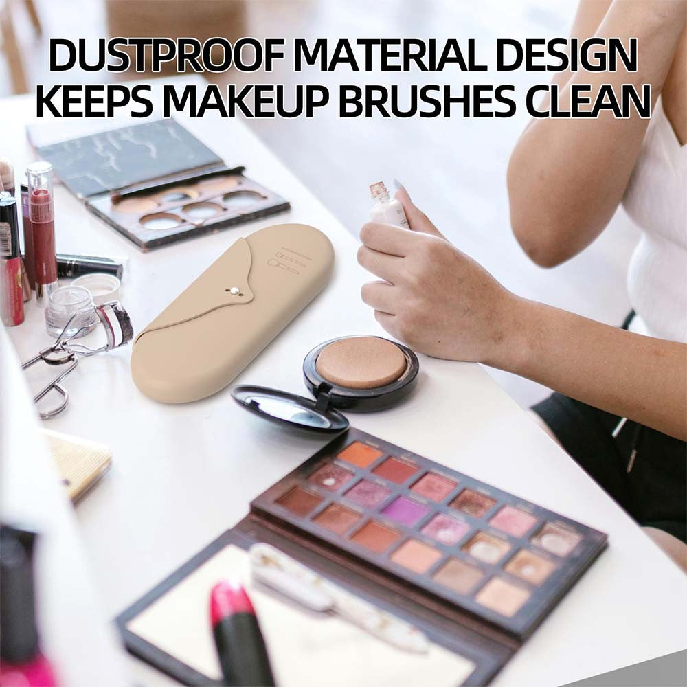 2 Pcs Beige Elegant Silicone Makeup Brush Storage Case - Travel-Friendly, Dustproof, and Multi-Functional