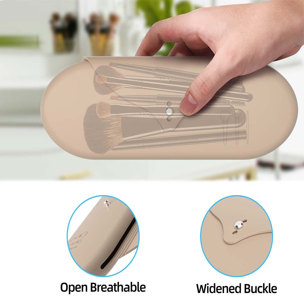 2 Pcs Beige Elegant Silicone Makeup Brush Storage Case - Travel-Friendly, Dustproof, and Multi-Functional