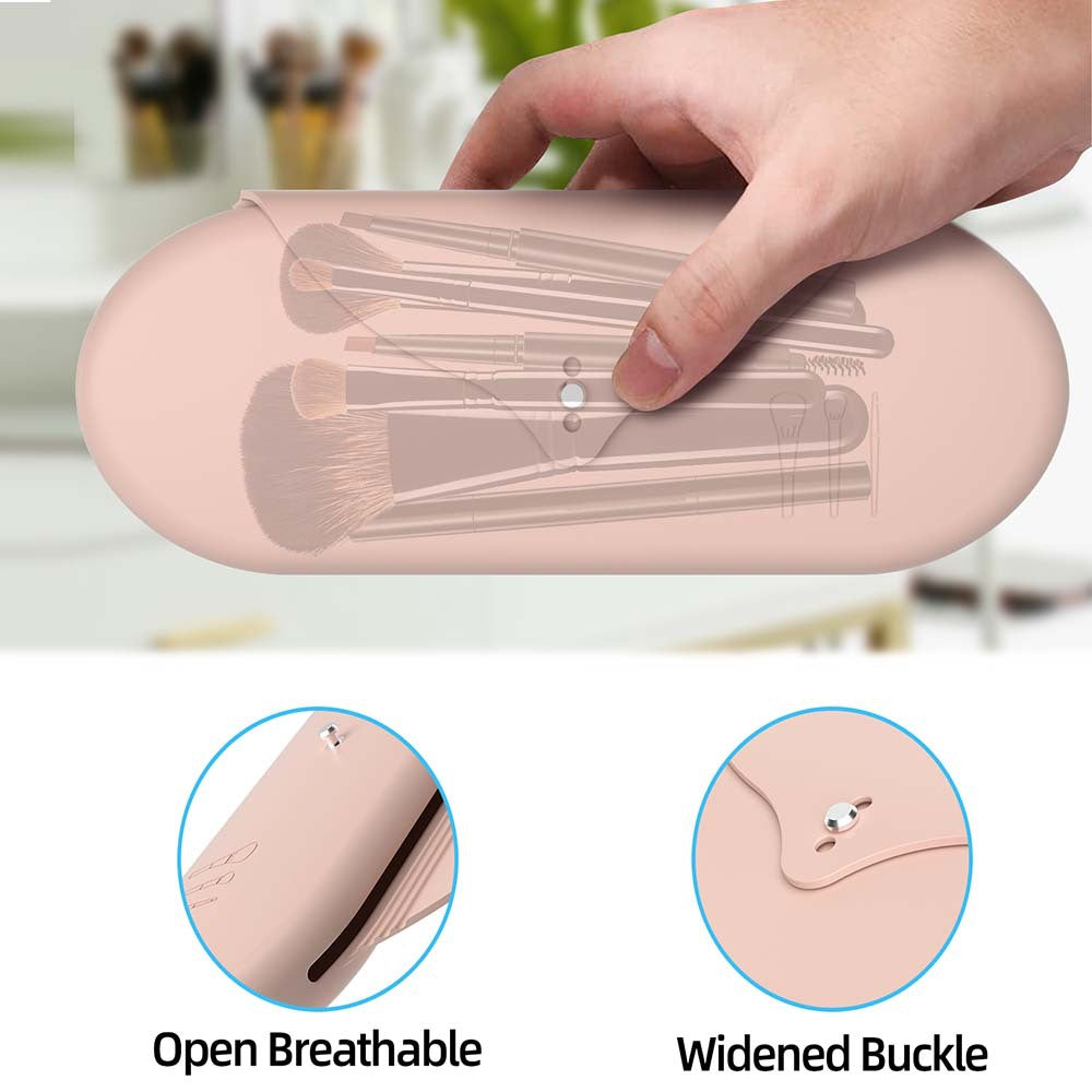 2 Pcs Pink Elegant Silicone Makeup Brush Storage Case - Travel-Friendly, Dustproof, and Multi-Functional