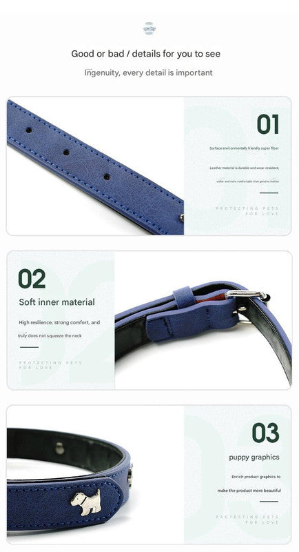 2 PCS Black Soft Leather Dog Collar - Adjustable & Durable for Medium/Large Dogs S-(48*2.0cm)