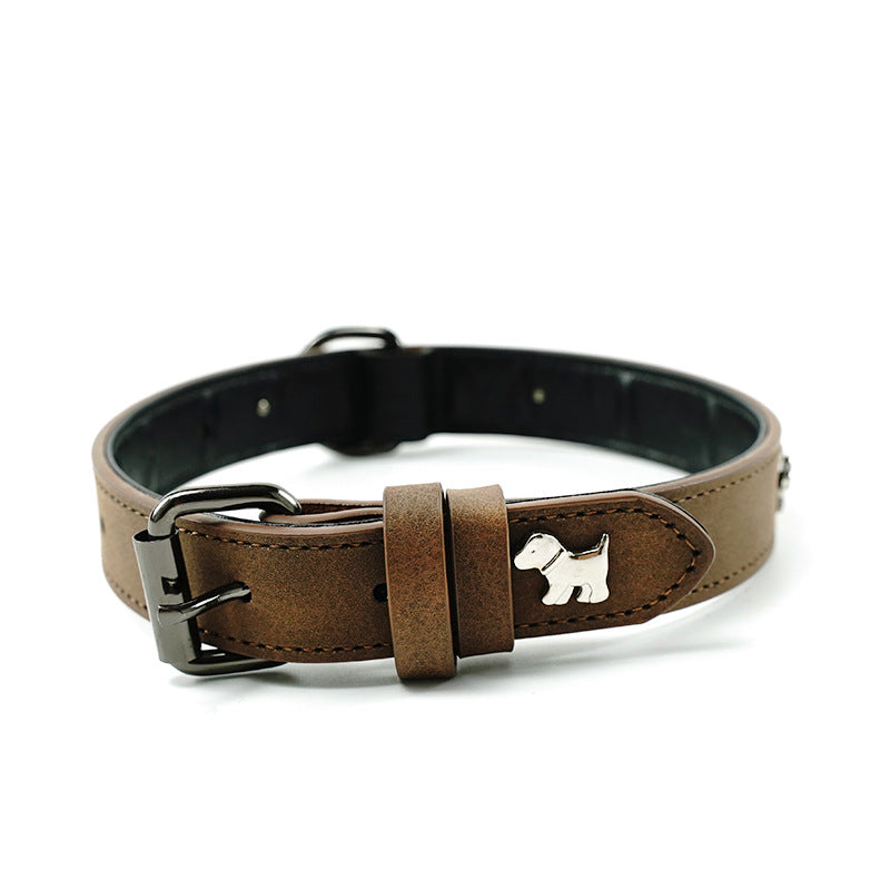 2 PCS Coffee Soft Leather Dog Collar - Adjustable &amp; Durable for Medium/Large Dogs S-(48*2.0cm)