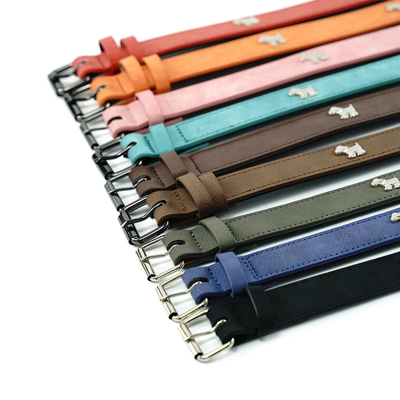 2 PCS Coffee Soft Leather Dog Collar - Adjustable & Durable for Medium/Large Dogs S-(48*2.0cm)