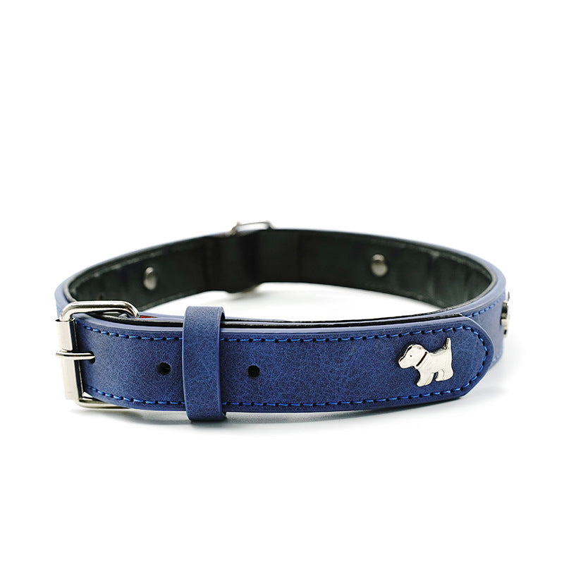 2 PCS Blue Soft Leather Dog Collar - Adjustable &amp; Durable for Medium/Large Dogs S-(48*2.0cm)