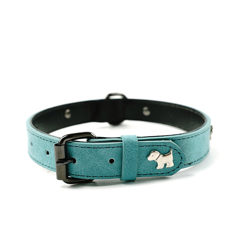 2 PCS Green Soft Leather Dog Collar - Adjustable &amp; Durable for Medium/Large Dogs S-(48*2.0cm)