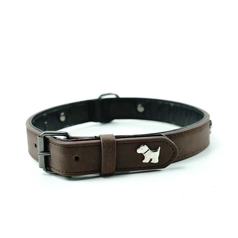 2 PCS Brown Soft Leather Dog Collar - Adjustable &amp; Durable for Medium/Large Dogs S-(48*2.0cm)