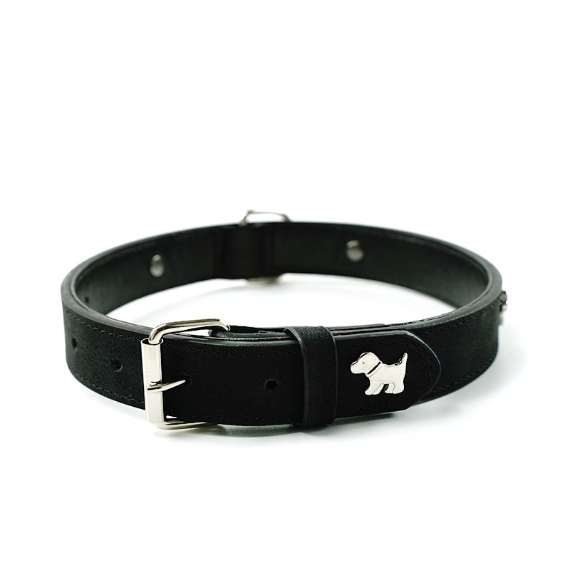 2 PCS Black Soft Leather Dog Collar - Adjustable & Durable for Medium/Large Dogs M-(58*2.5cm)