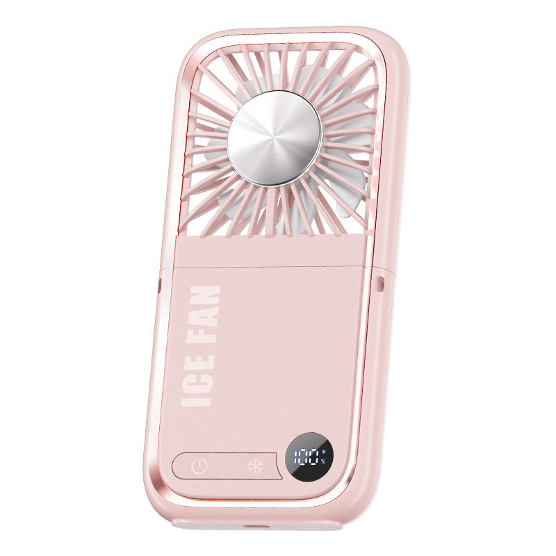 Pink Portable Cooling Fan with Neck Lanyard &amp; Phone Stand - USB Rechargeable