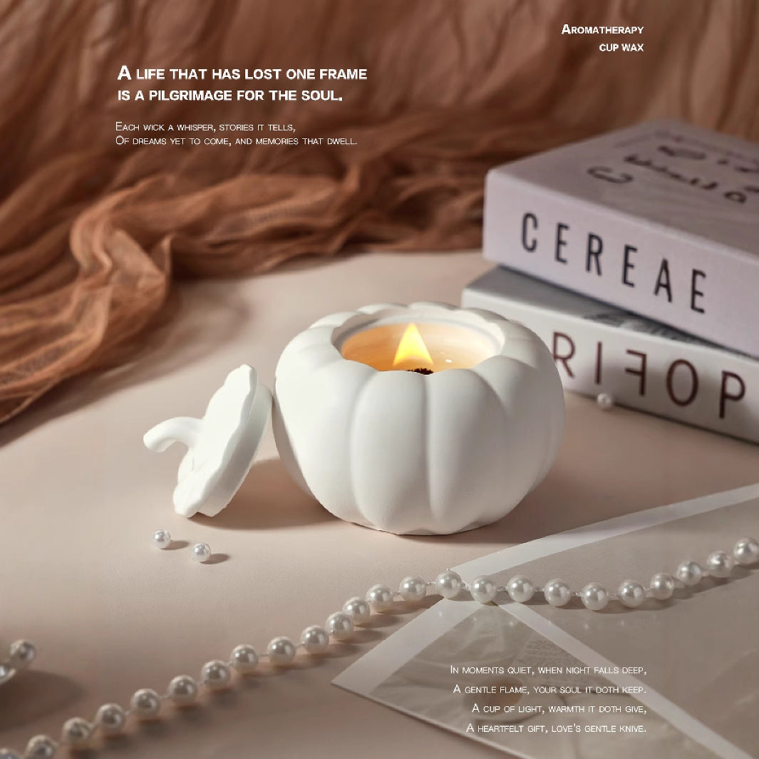 (Westin White Tea)Ceramic Pumpkin Candle with Lid - Home Decor and Gift Ideas