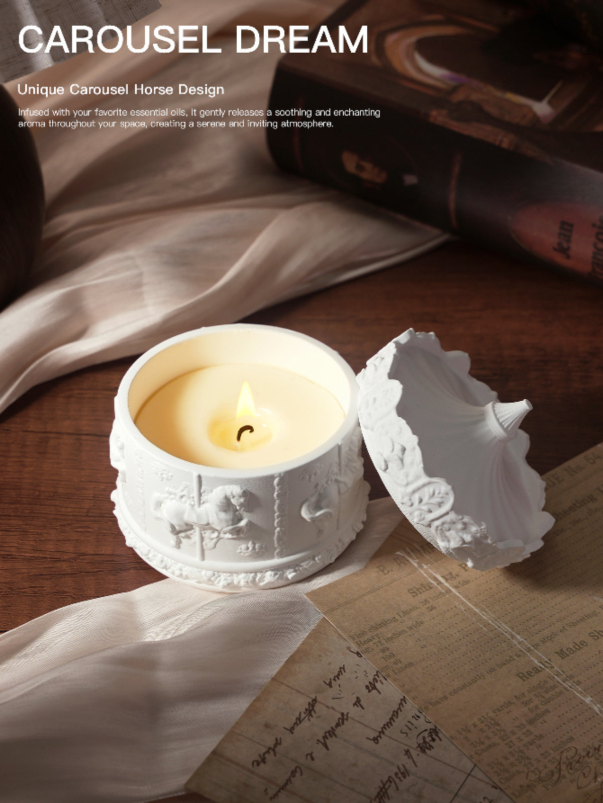 (English Pear Freesia)Rotating Carousel Soy Candle - Unique Home Decor &amp; Gift