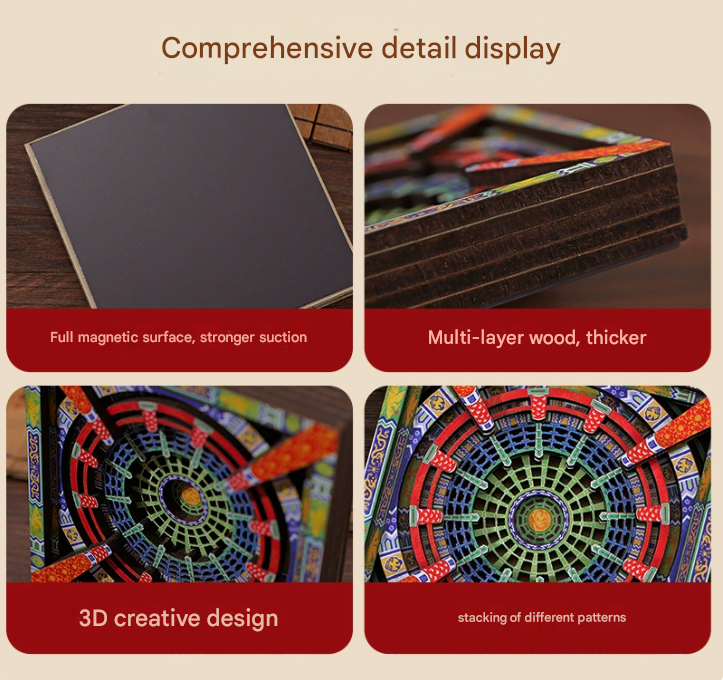 2-PCS 3D Wooden Fridge Magnet - Dunhuang Art Style, Creative Gift (Style 5)