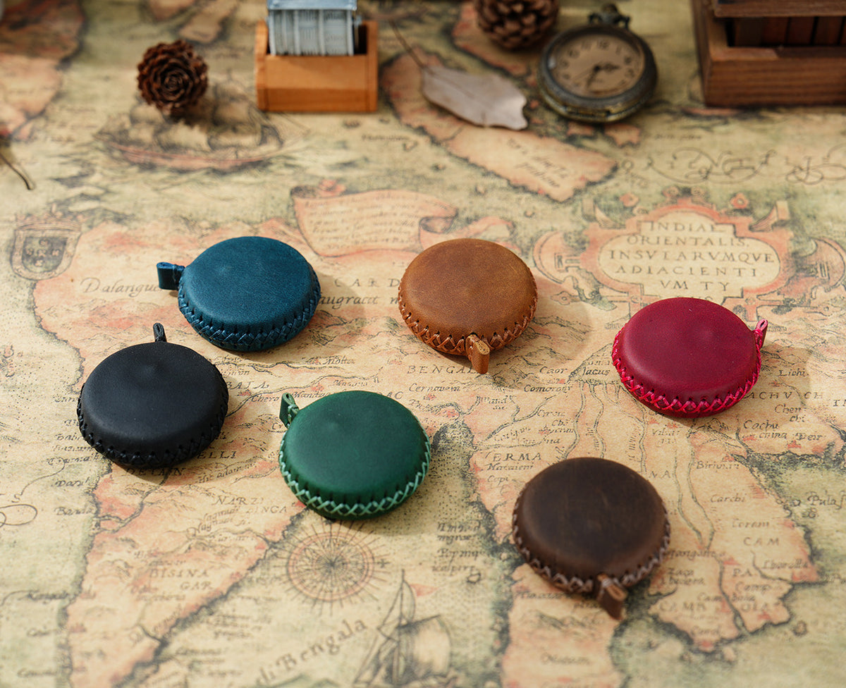 2 PCS Coffee Hand-Stitched Leather Tape Measure - Compact & Stylish Measuring Tool