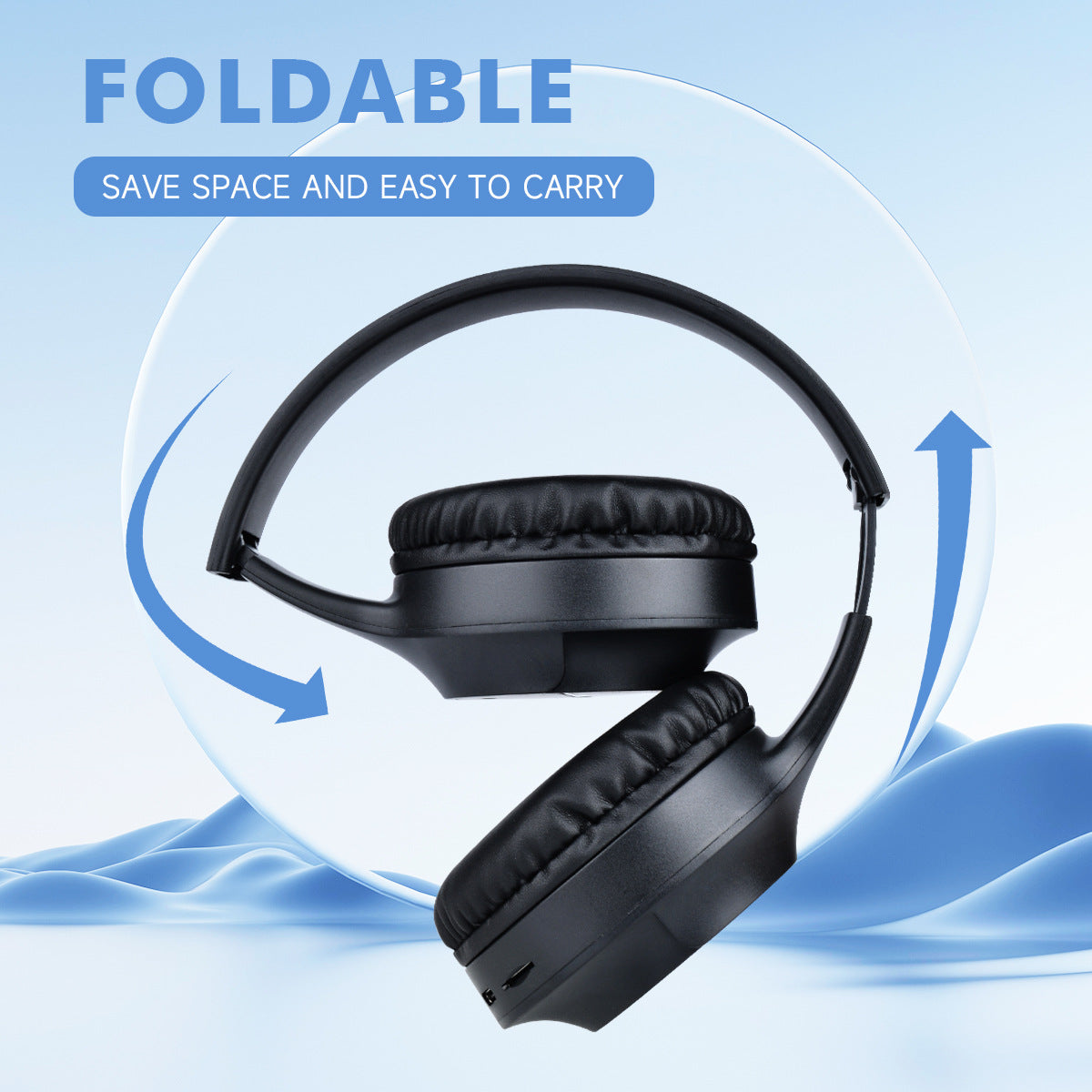 Blue Wireless Gaming Headphones with Lights - Foldable Design, 40mm Drivers, Comfortable