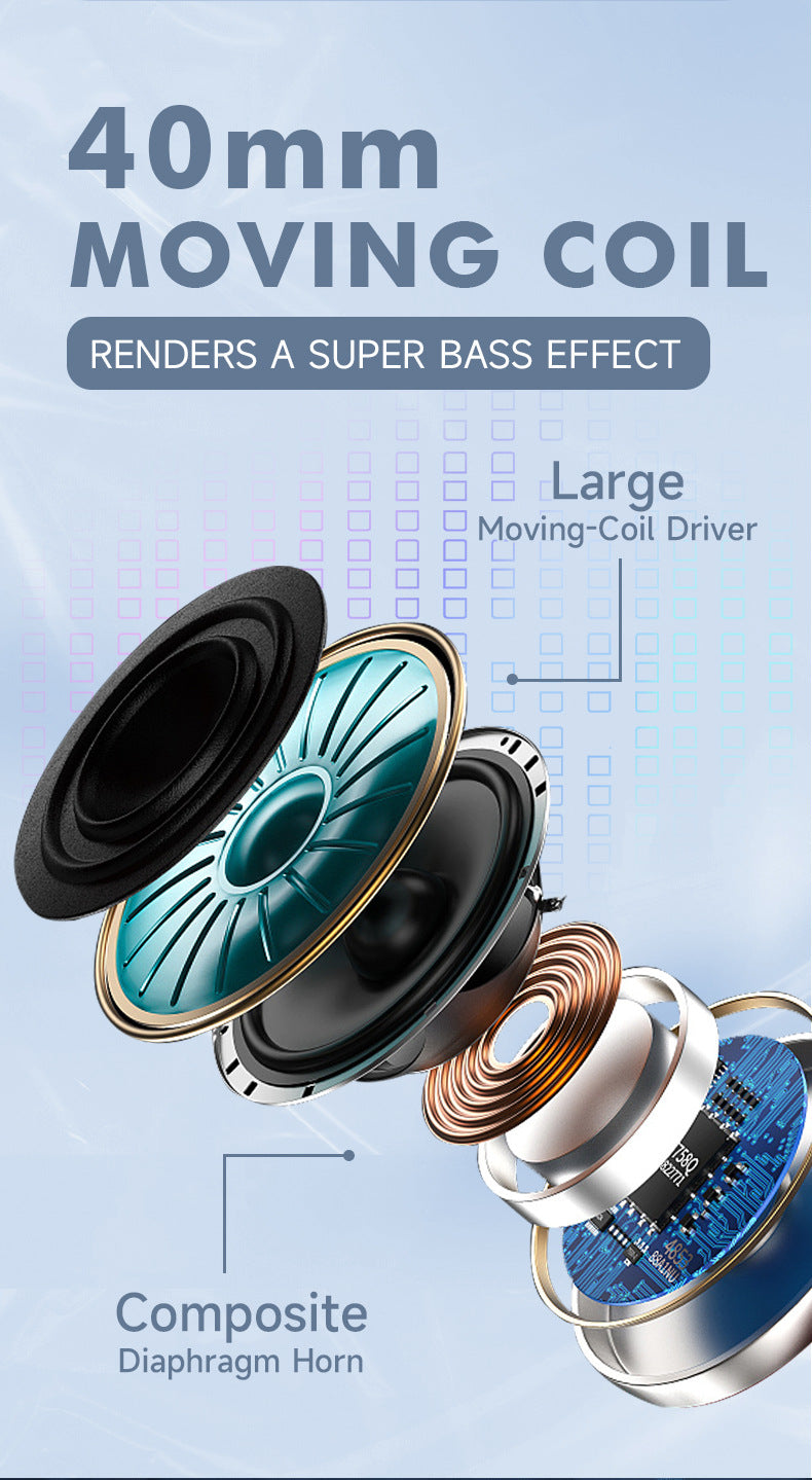 Black Wireless Gaming Headphones with Lights - Foldable Design, 40mm Drivers, Comfortable