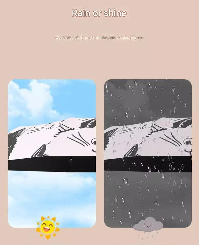 Black Cat With Flowers Outside Cute Cartoon Umbrella - Sun/Rain Umbrella