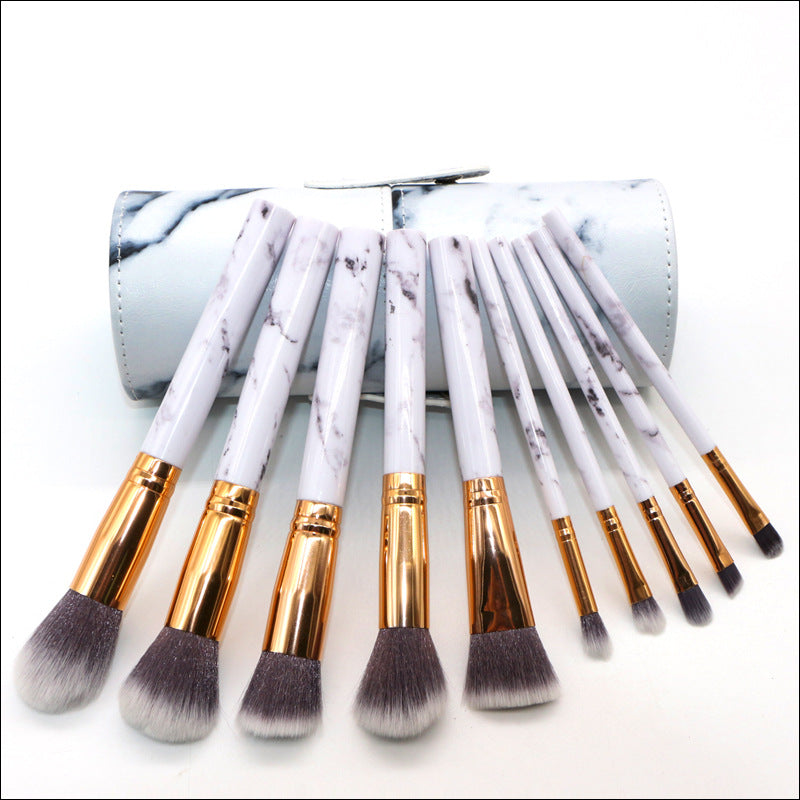 Barrel White Marble Makeup Brush Collection - 10 brushes for face, eyes and lips