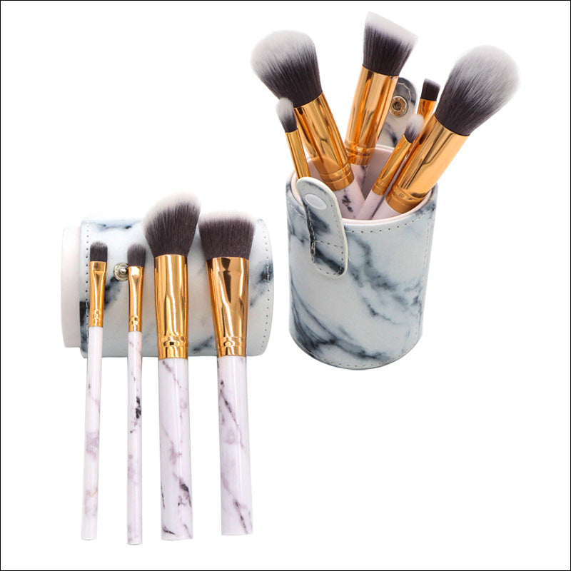 Barrel White Marble Makeup Brush Collection - 10 brushes for face, eyes and lips