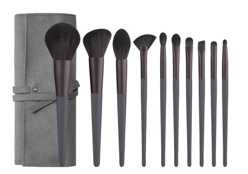 Modern Gray (Brush + Bag) 10 Piece Face Eye Makeup Brush Set - Premium Makeup Blending Brushes