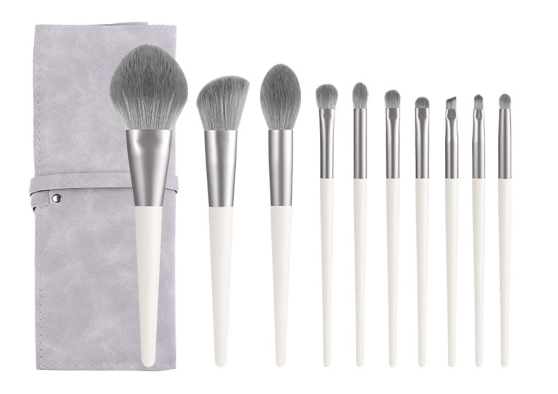 Silver Gray (Brush + Bag) 10 Piece Face Eye Makeup Brush Set - Premium Makeup Blending Brushes