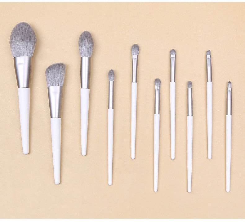 Silver Gray (Brush + Bag) 10 Piece Face Eye Makeup Brush Set - Premium Makeup Blending Brushes