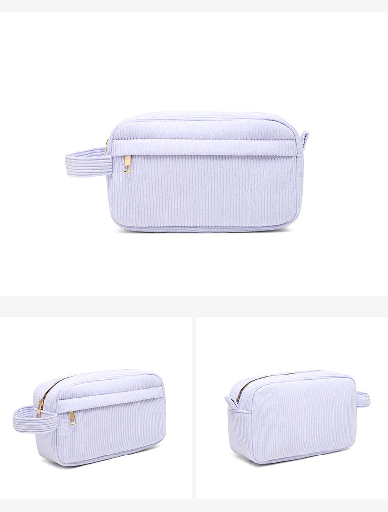 Sky Blue 2-pcs Corduroy Pencil Case - Large Capacity Storage Bag