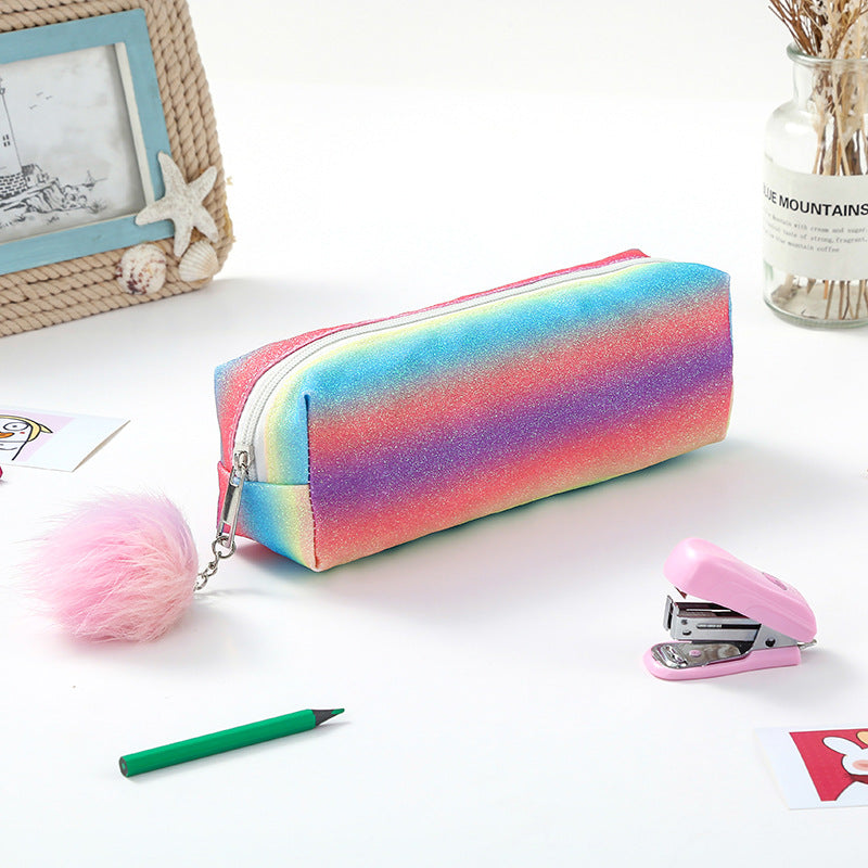 Rainbow Glitter Pencil Cases - Set of 4 Sparkly Stationery Pouches