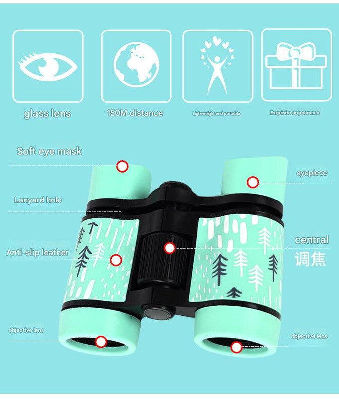 2 PCS Light Blue Kids Binoculars - Rubber Grip, Tree Pattern