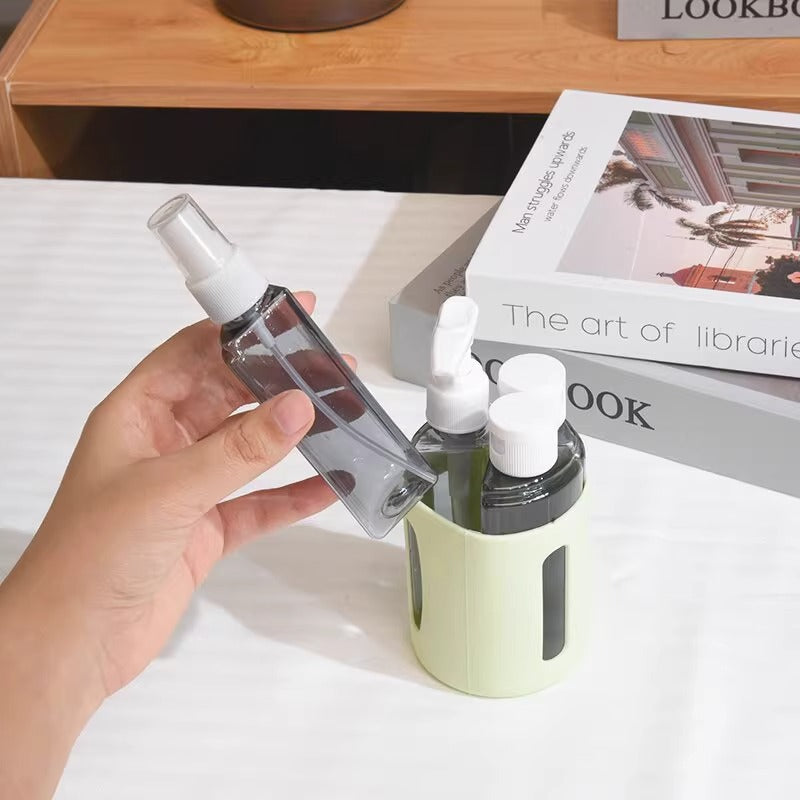 Round Green 2-Piece 4-in-1 Travel Dispenser Set-Leakproof Refillable Bottles for Toiletries