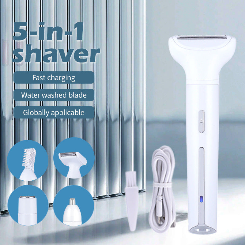 White 5-in-1 Electric Shaver for Women - Versatile Hair Remover for Face & Body