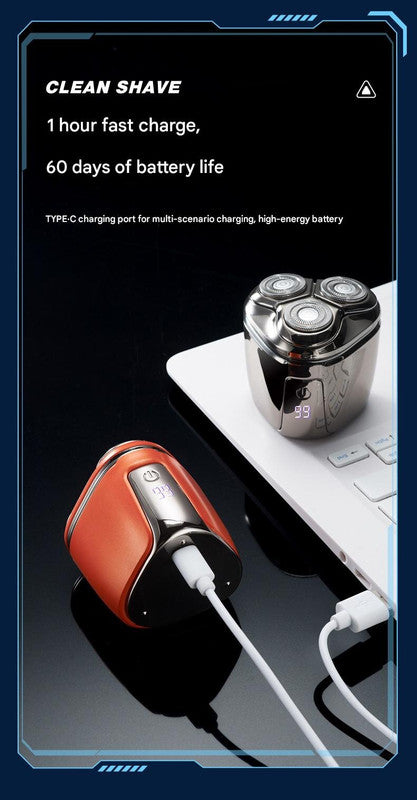 Orange Mini Electric Shaver for Men - Portable & Rechargeable Razor for Travel