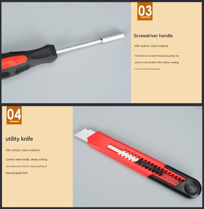 39-Piece Home Tool Kit - Red Carbon Steel Hardware Set