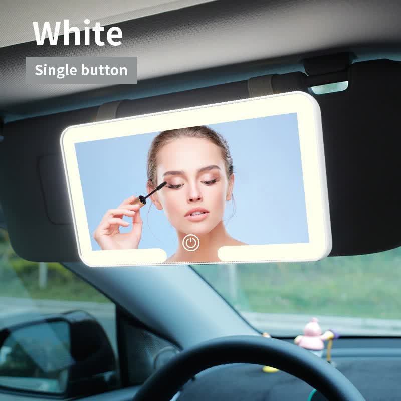 White Single button Car Sun Visor Makeup Mirror with LED Light - Tri-Color, Touch Control