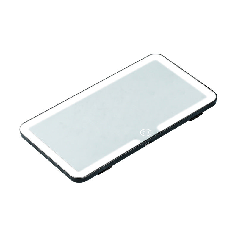 Black Single button Car Sun Visor Makeup Mirror with LED Light - Tri-Color, Touch Control