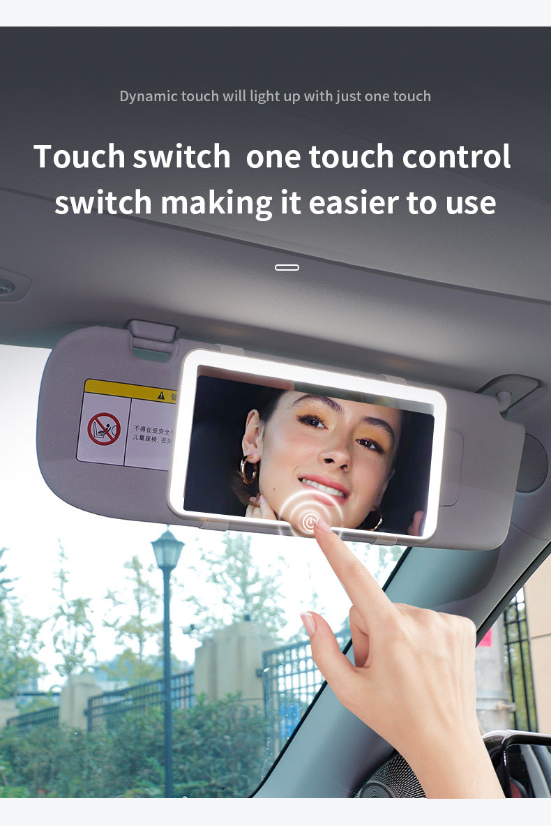 Black double button Car Sun Visor Makeup Mirror with LED Light - Tri-Color, Touch Control
