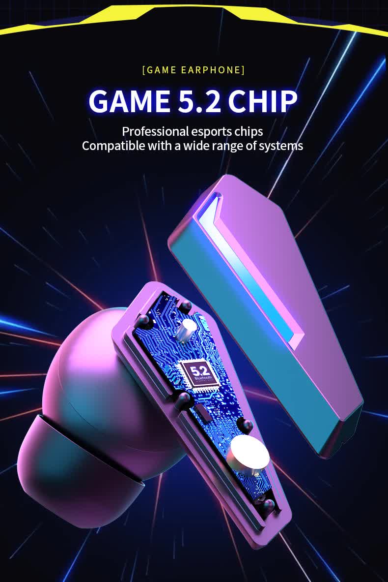 White Wireless Gaming Earbuds - Bluetooth 5.2, Low Delay, 3D Stereo