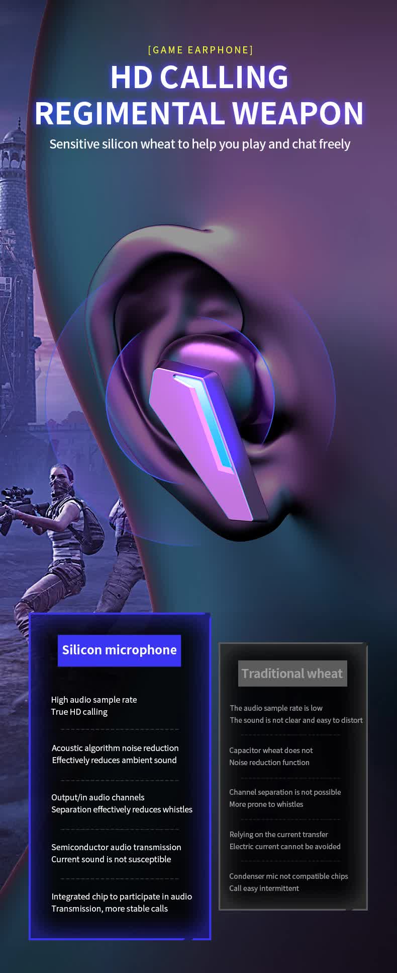 Black Wireless Gaming Earbuds - Bluetooth 5.2, Low Delay, 3D Stereo