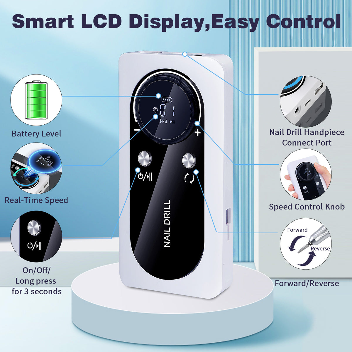 Pink High Speed Portable Nail Drill Set - Electric Nail File Set with 6 Nail Drill Bits